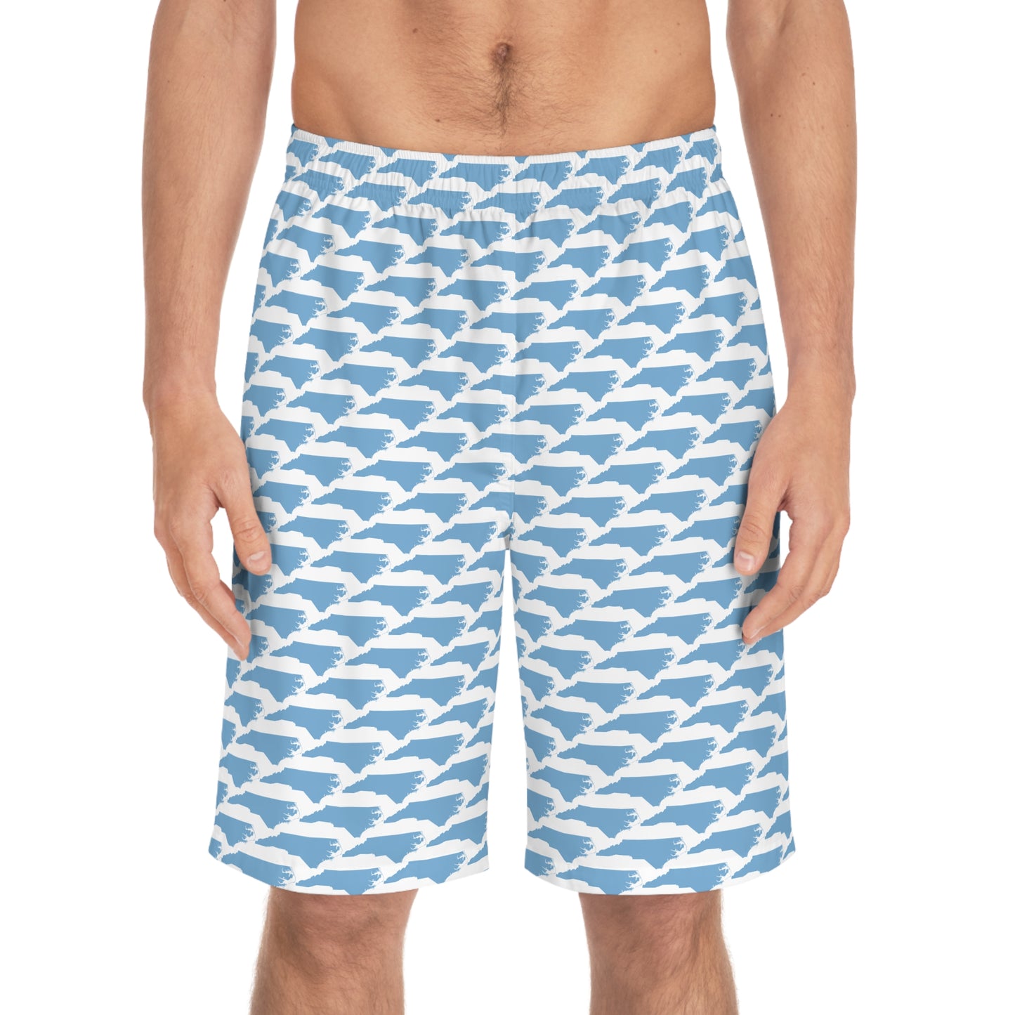 North Carolina State Pattern Board Shorts – Men’s Swim Trunks (Baby Blue on White)