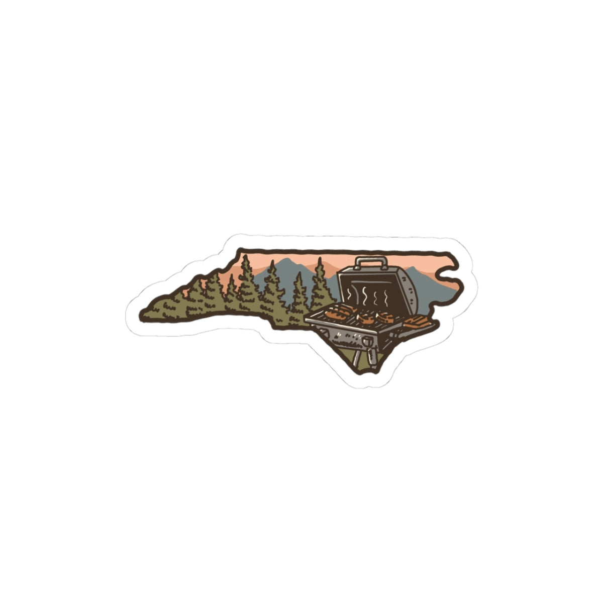 NC BBQ Mountain Scene Sticker – Kiss-Cut Carolina Grillin’ Vinyl