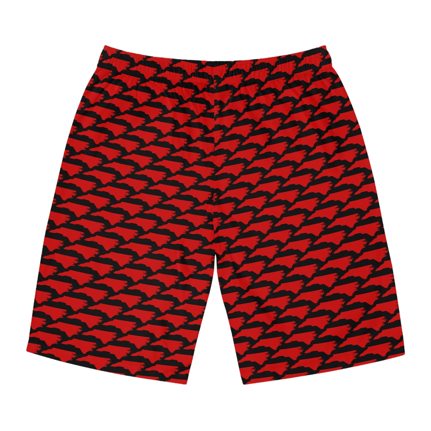 North Carolina State Pattern Board Shorts – Men’s Swim Trunks (Red on Black)