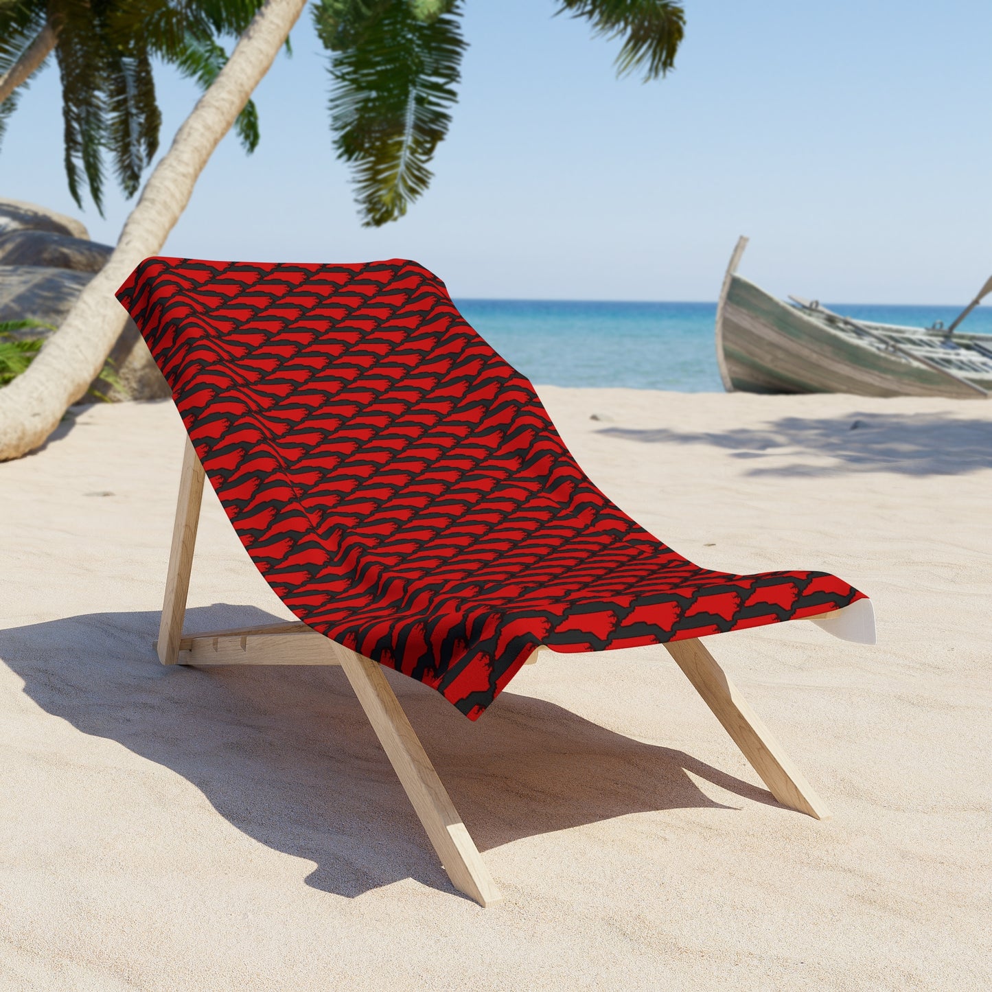 North Carolina State Pattern – Red on Black Beach Towel