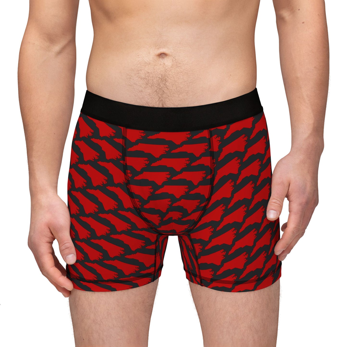 North Carolina State Pattern Boxer Briefs – Men’s Underwear (Red on Black)