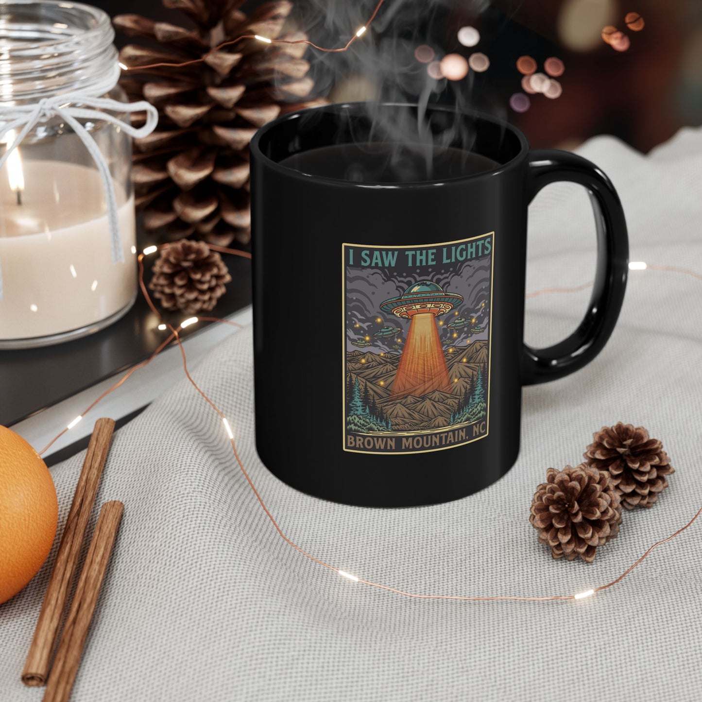 I Saw the Lights – Brown Mountain, NC - 11oz Black Ceramic Coffee Mug