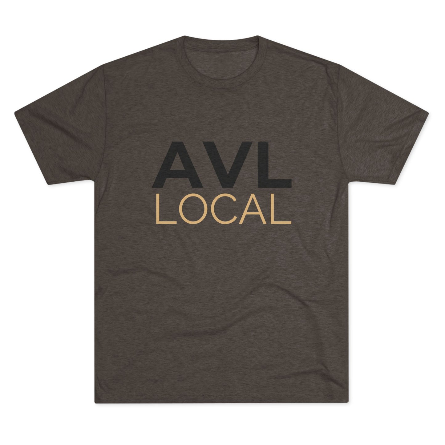 AVL Local t-shirt in dark brown, flat product mockup
