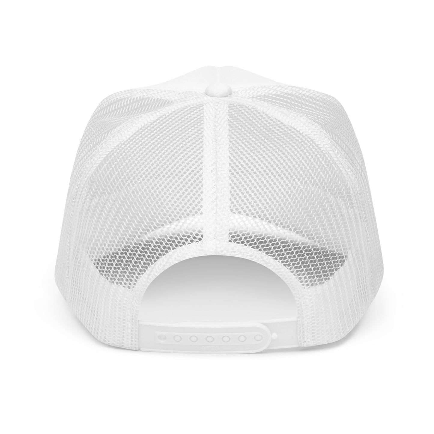 "Black Foam Trucker Hat Featuring Baby Blue NC State Shape - This stylish hat showcases a minimalist design with a baby blue outline of North Carolina, perfect for nature enthusiasts and state pride lovers. The hat's breathable mesh back and adjustable snap closure ensure comfort and fit, making it an ideal accessory for outdoor adventures. Available in multiple colors, this trucker hat combines functionality with a nod to North Carolina's scenic landscapes."