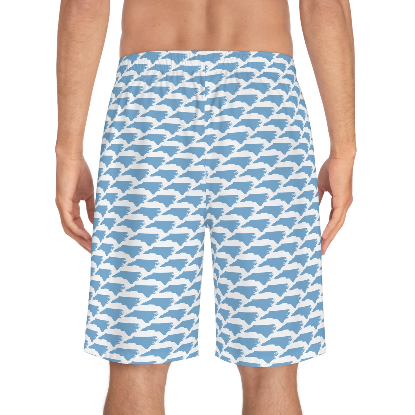 North Carolina State Pattern Board Shorts – Men’s Swim Trunks (Baby Blue on White)