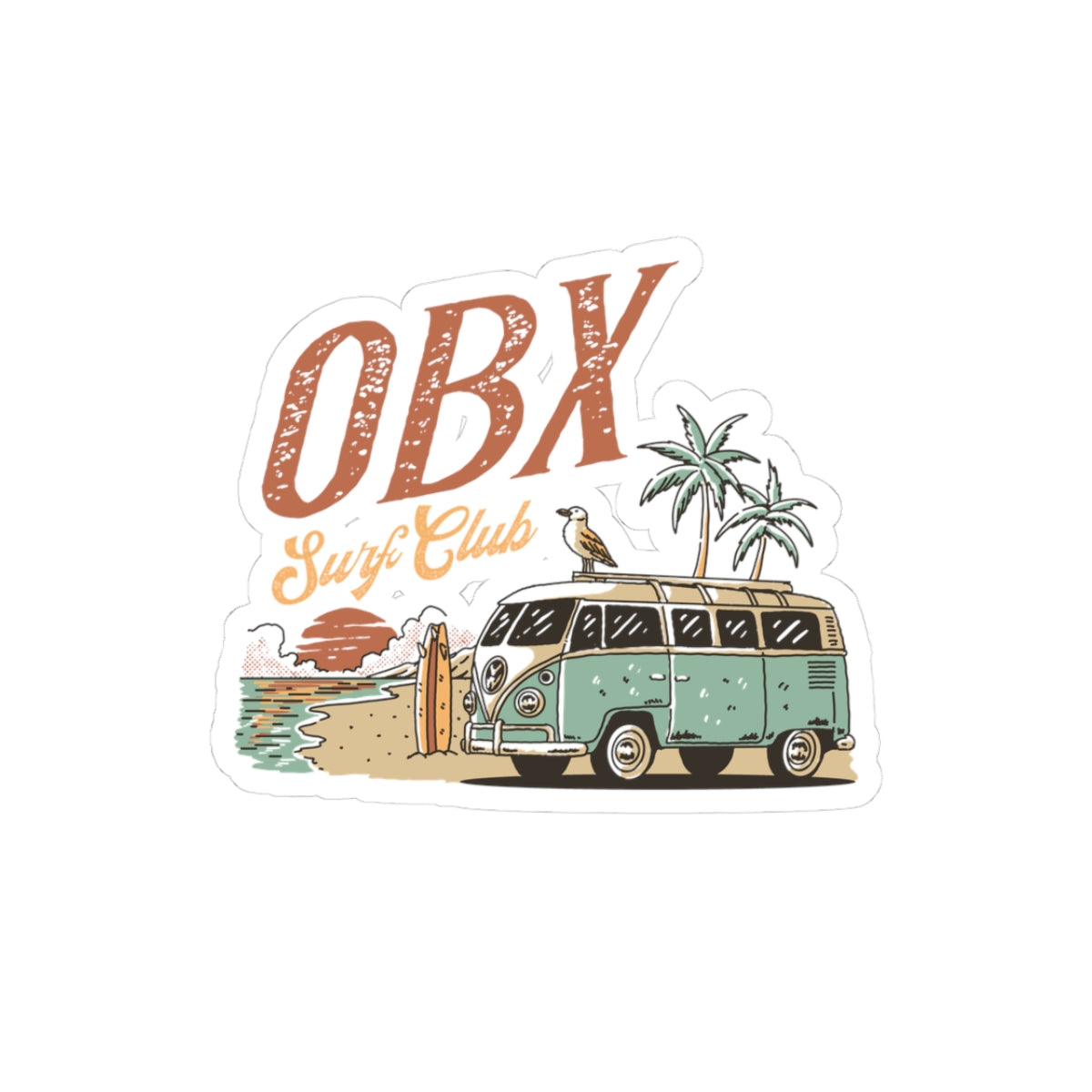 OBX Surf Club Sticker – Kiss-Cut Outer Banks Beach Van Vinyl