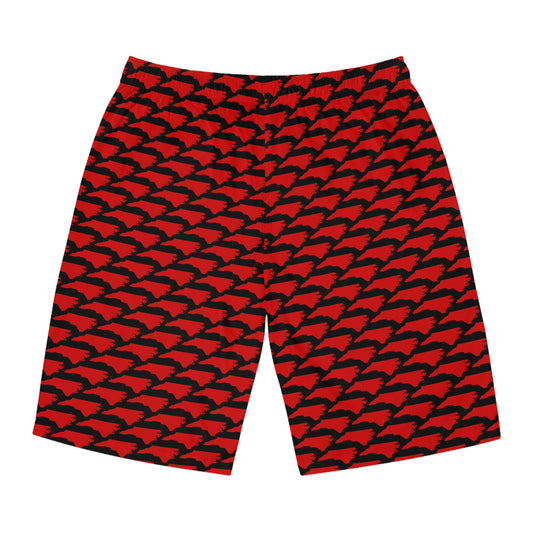 North Carolina State Pattern Board Shorts – Men’s Swim Trunks (Red on Black)