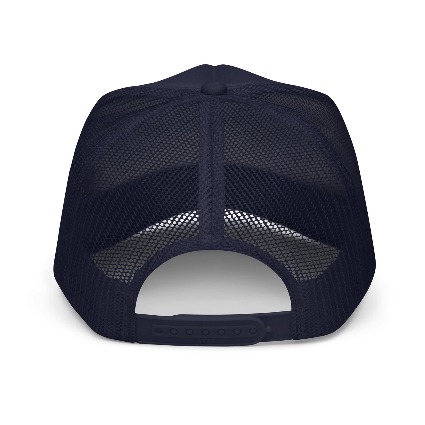 "Black Foam Trucker Hat with Baby Blue NC State Shape Design - This stylish hat features a prominent baby blue outline of North Carolina, set against a classic black backdrop. Perfect for nature enthusiasts and North Carolina lovers, the hat offers a comfortable fit with its breathable foam and mesh construction. Available in multiple colors, this trucker hat combines fashion and state pride, making it an ideal accessory for outdoor adventures and casual outings."
