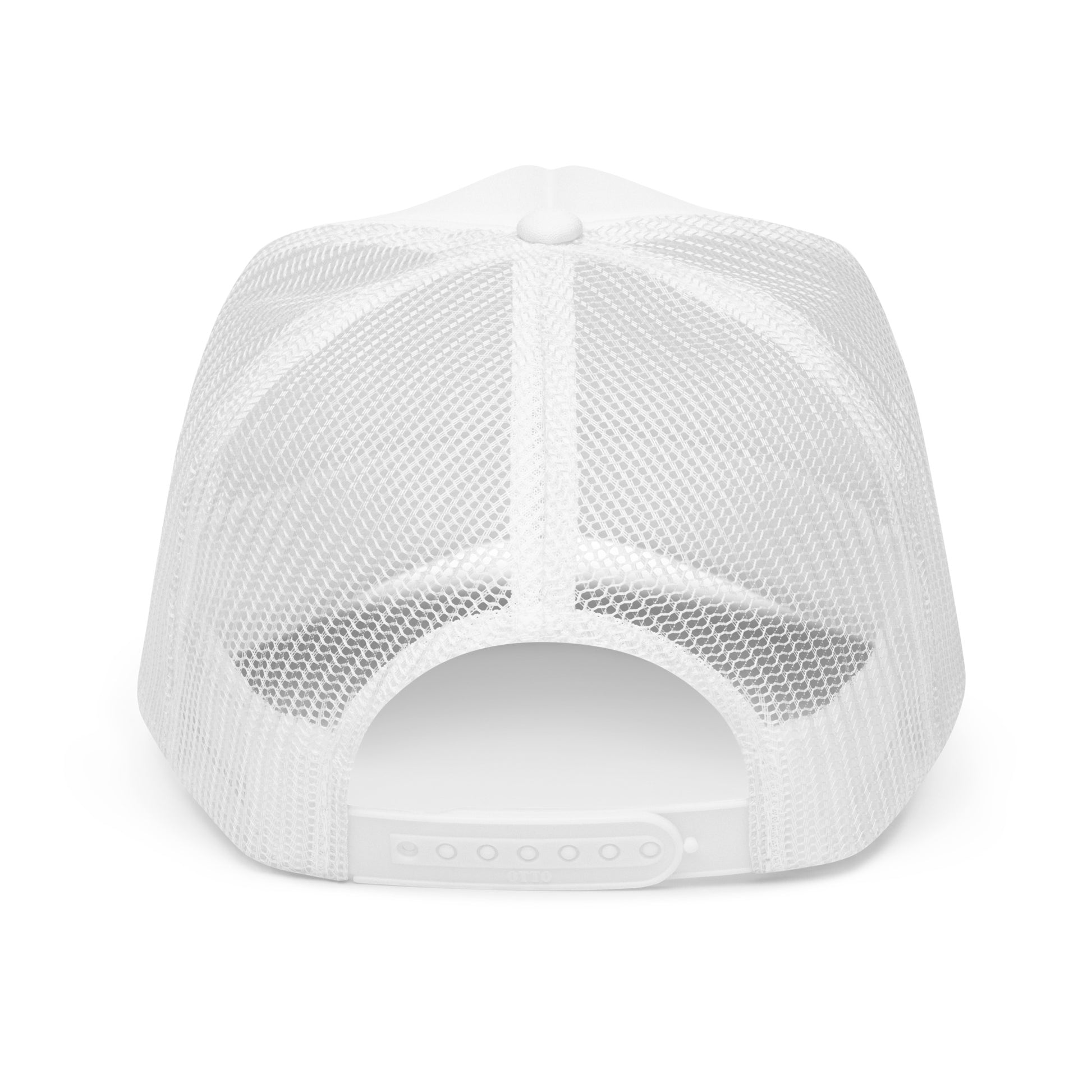 "Black Foam Trucker Hat Featuring Baby Blue NC State Shape - This stylish hat showcases a minimalist design with a baby blue outline of North Carolina, perfect for nature enthusiasts and state pride lovers. The hat's breathable mesh back and adjustable snap closure ensure comfort and fit, making it an ideal accessory for outdoor adventures. Available in multiple colors, this trucker hat combines functionality with a nod to North Carolina's scenic landscapes."